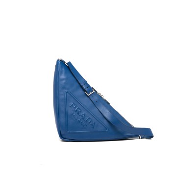 PRADA LEATHER TRIANGLE SHOULDER BAG LARGE BLUETTE 2VY007 (60*30cm) 